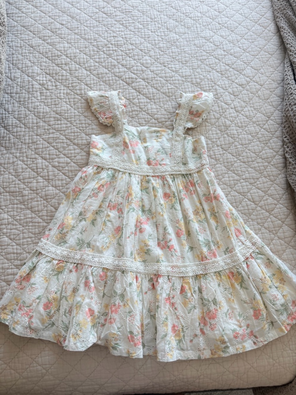 Haute Hippie White Eyelet Dress with Pink & Yellow Floral Print